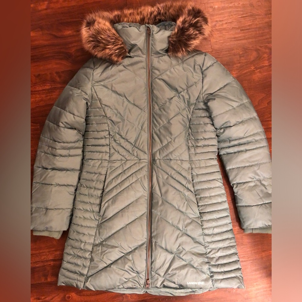 Lands’ End soft green warmest coat, Sz S